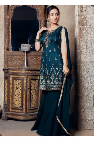 Dark Green Satin Silk Sharara